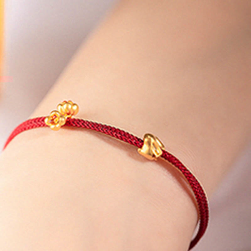 Buddha Stones 999 Gold Small Lucky Rabbit Osmanthus Design Handmade Luck Braided Rope Bracelet
