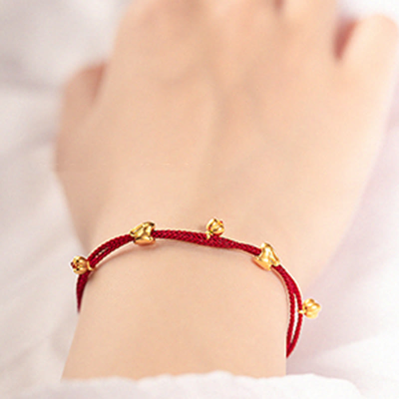 Buddha Stones 999 Gold Small Lucky Rabbit Osmanthus Design Handmade Luck Braided Rope Bracelet