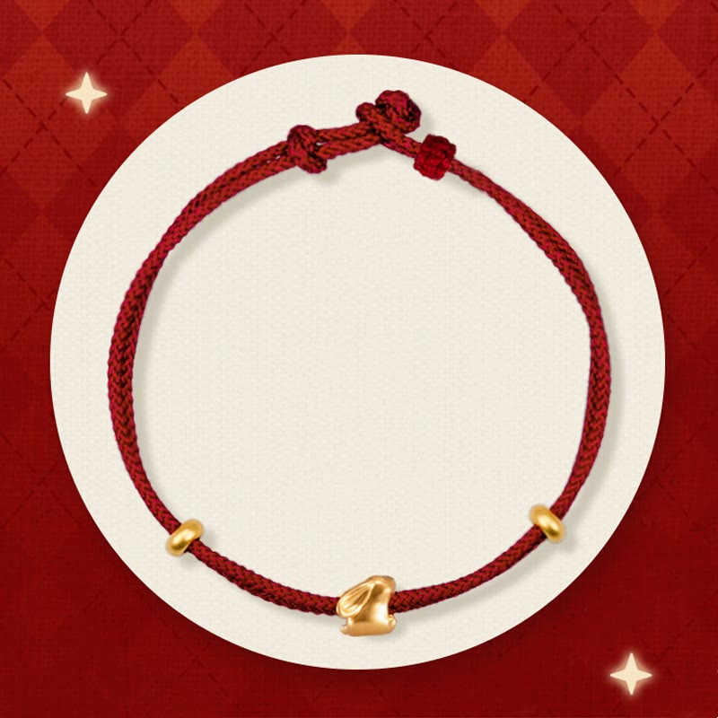 Buddha Stones 999 Gold Small Lucky Rabbit Osmanthus Design Handmade Luck Braided Rope Bracelet