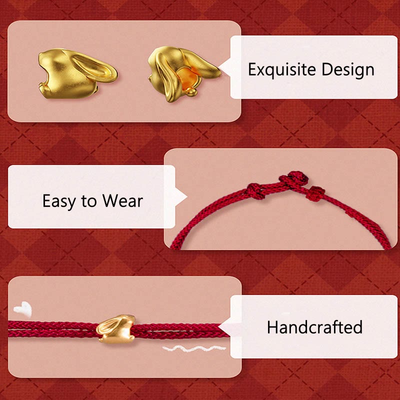 Buddha Stones 999 Gold Small Lucky Rabbit Osmanthus Design Handmade Luck Braided Rope Bracelet