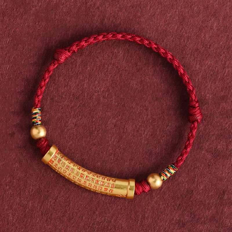 Buddha Stones Handmade Alloy Heart Sutra Protection Strength Rope Bracelet Anklet