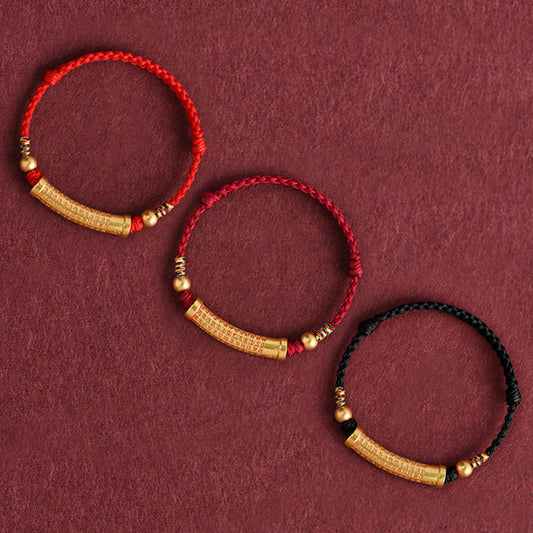 Buddha Stones Handmade Alloy Heart Sutra Protection Strength Rope Bracelet Anklet