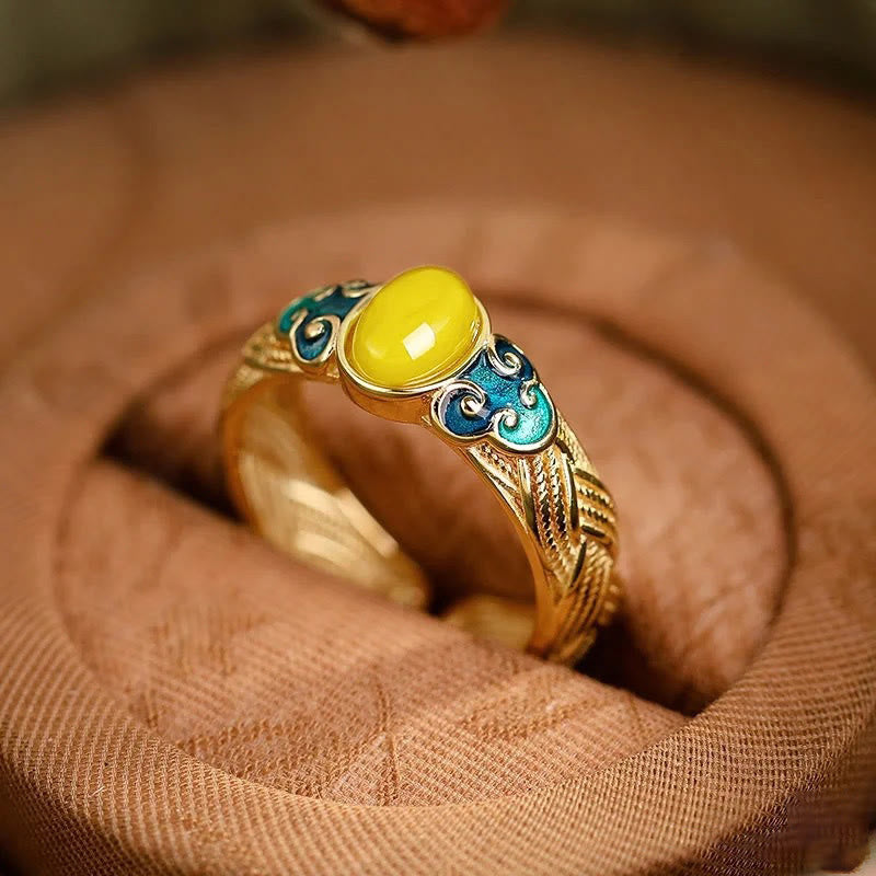 Buddha-Steine, Bernstein, Kupfer, glückverheißende Wolken, Fokus, verstellbarer Ring
