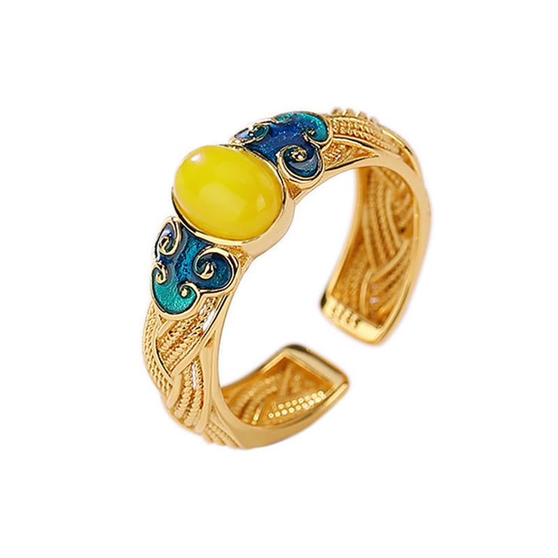 Buddha-Steine, Bernstein, Kupfer, glückverheißende Wolken, Fokus, verstellbarer Ring