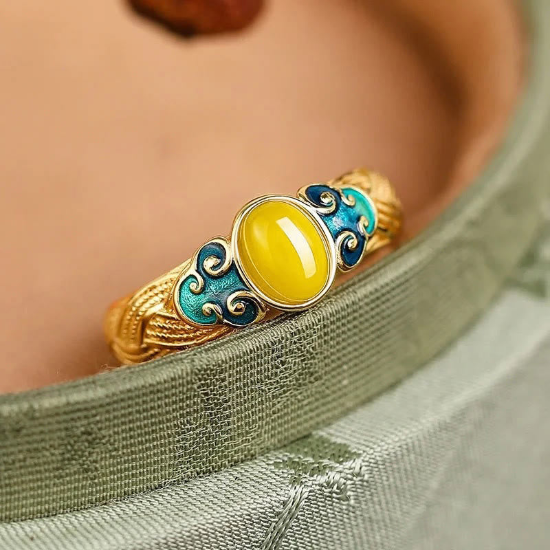 Buddha-Steine, Bernstein, Kupfer, glückverheißende Wolken, Fokus, verstellbarer Ring
