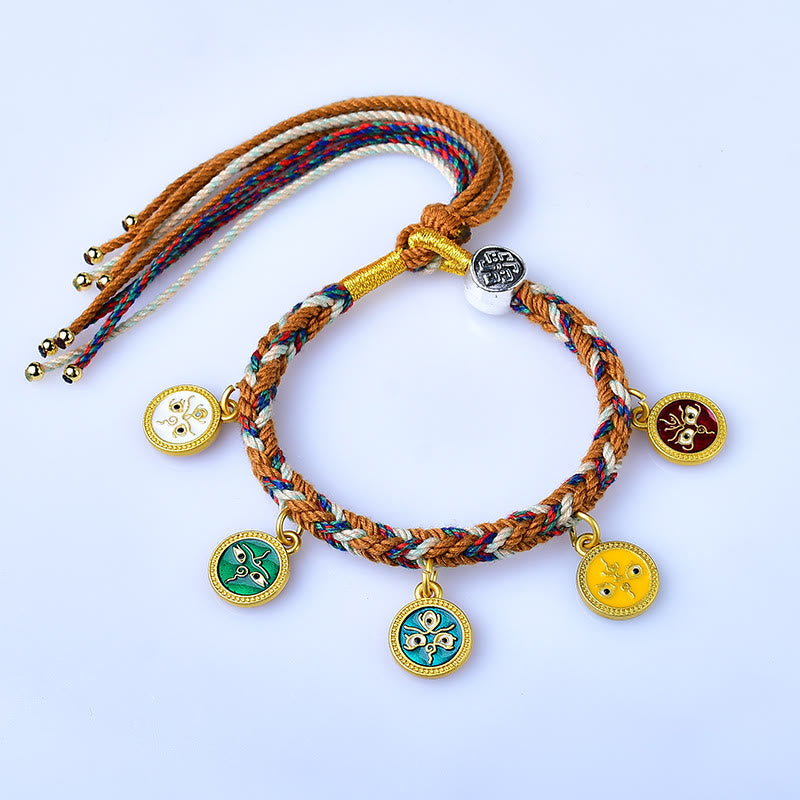 Pulsera tibetana multicolor de cuerda hecha a mano con piedras de Buda, símbolo de la suerte y la riqueza.