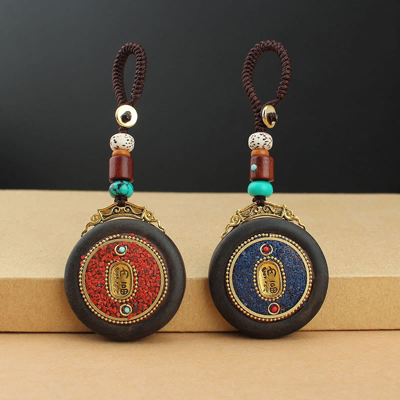 Piedras de Buda tibetano Shankha Concha Om Mani Padme Hum Lotus Fu personaje calabaza paz llavero