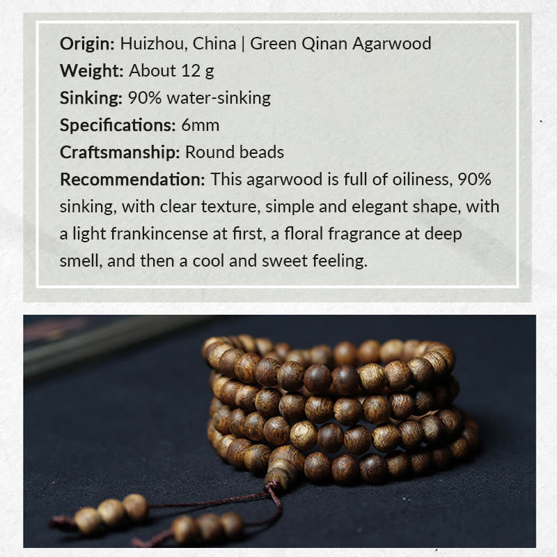 Piedras de Buda 108 cuentas Mala Huizhou verde Qinan Agarwood paz fuerza pulsera