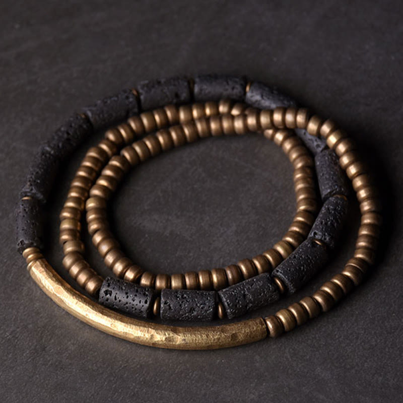 Pulsera multicapa con cuentas de cobre y roca volcánica vintage de Buddha Stones