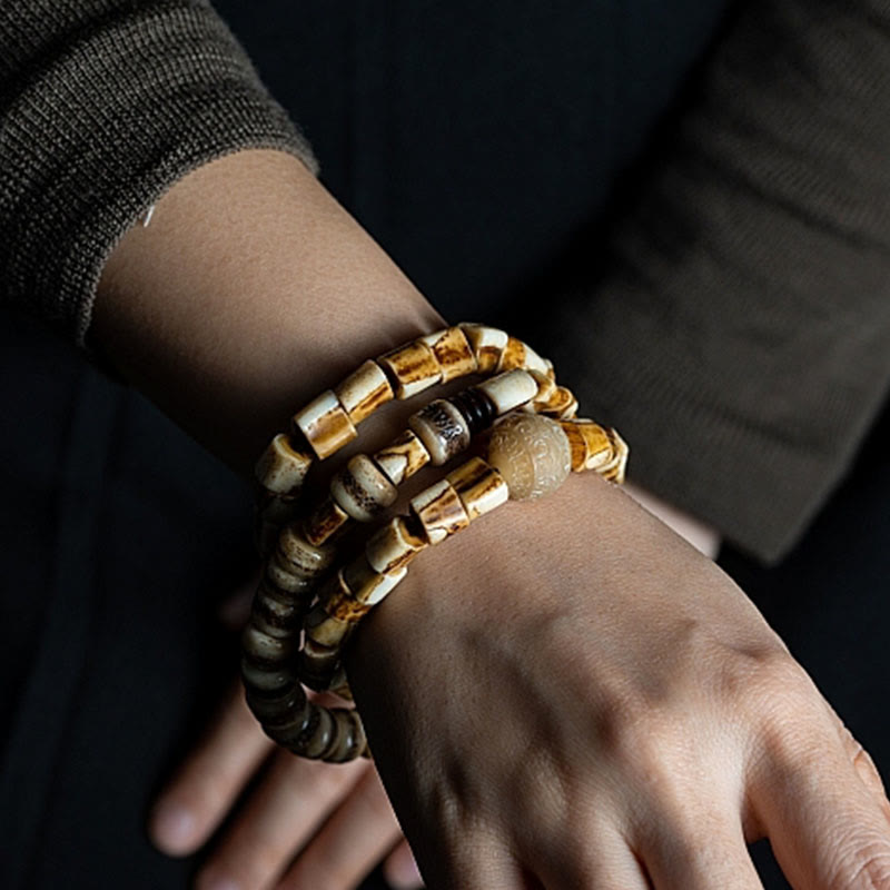 Pulsera de equilibrio de la suerte con hueso de ciervo tibetano y hueso de yak de Buda