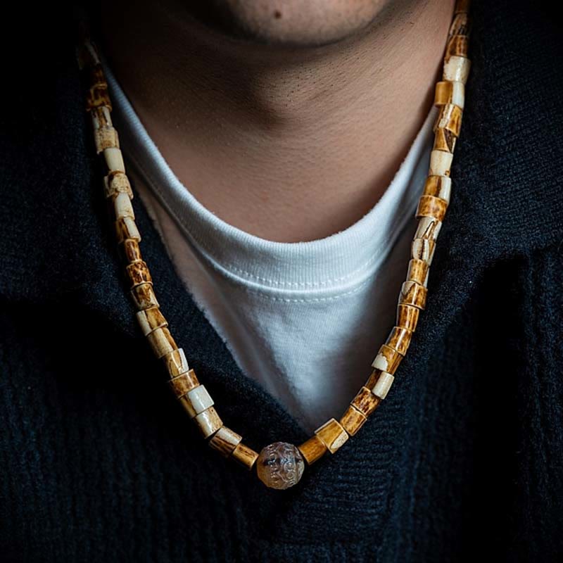 Pulsera de equilibrio de la suerte con hueso de ciervo tibetano y hueso de yak de Buda