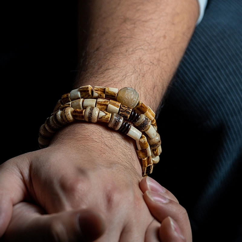 Pulsera de equilibrio de la suerte con hueso de ciervo tibetano y hueso de yak de Buda