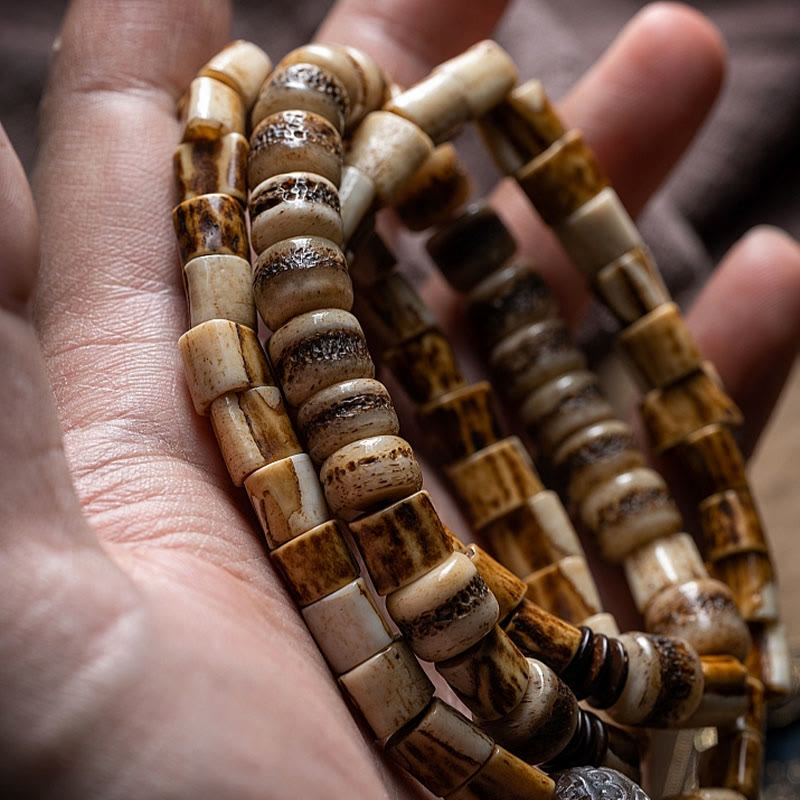 Pulsera de equilibrio de la suerte con hueso de ciervo tibetano y hueso de yak de Buda