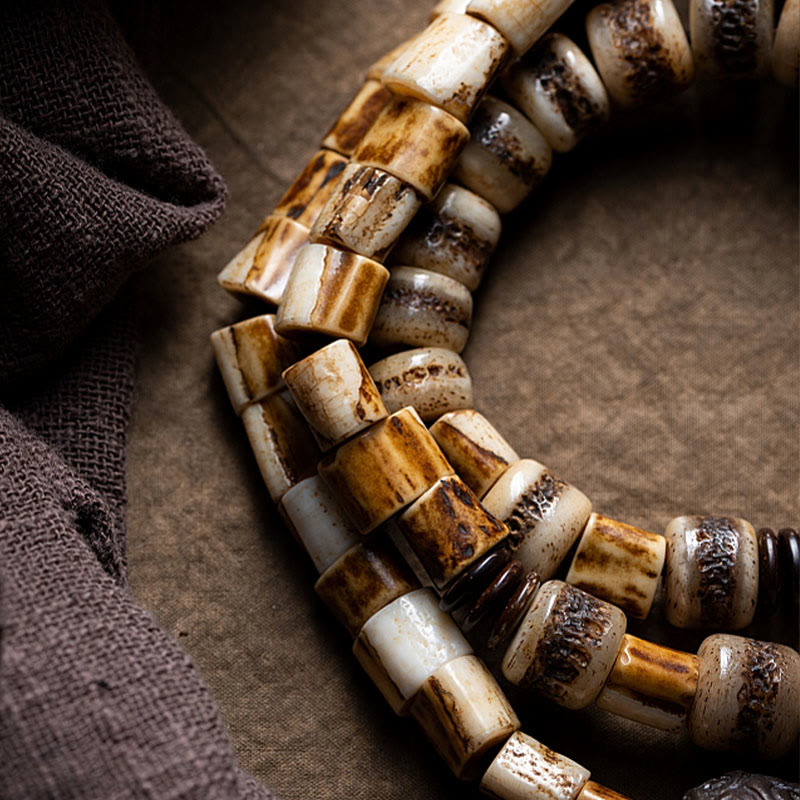 Pulsera de equilibrio de la suerte con hueso de ciervo tibetano y hueso de yak de Buda