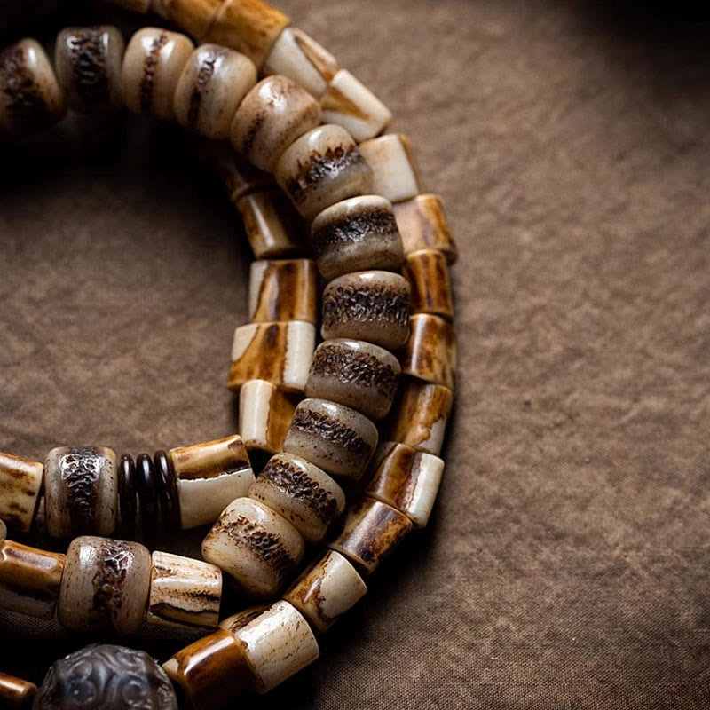 Pulsera de equilibrio de la suerte con hueso de ciervo tibetano y hueso de yak de Buda