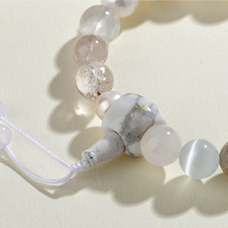 Pulsera de ágata blanca y perla de Buda con 18 cuentas para la suerte