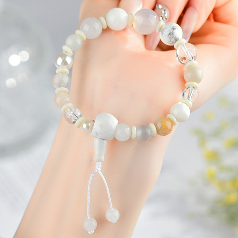 Pulsera de ágata blanca y perla de Buda con 18 cuentas para la suerte