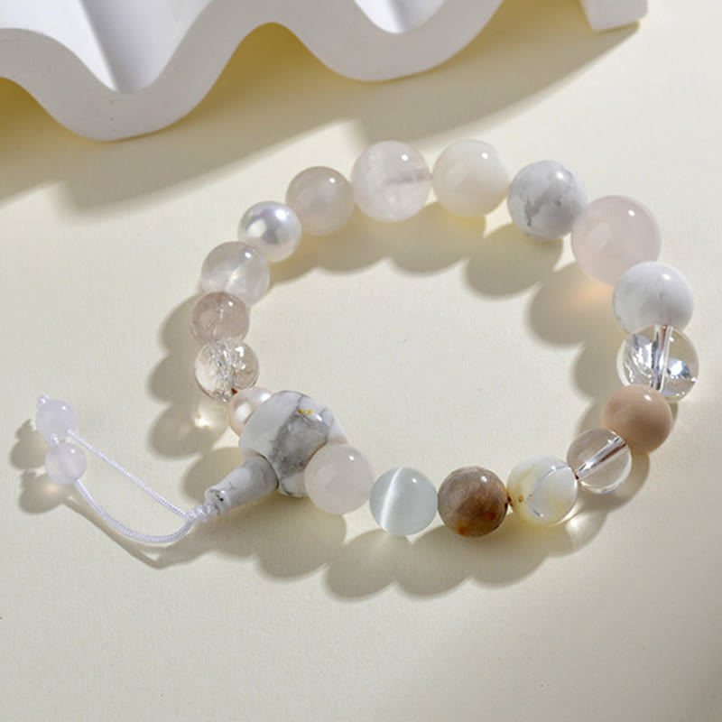 Pulsera de ágata blanca y perla de Buda con 18 cuentas para la suerte