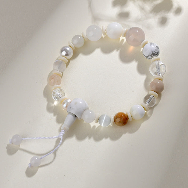 Pulsera de ágata blanca y perla de Buda con 18 cuentas para la suerte