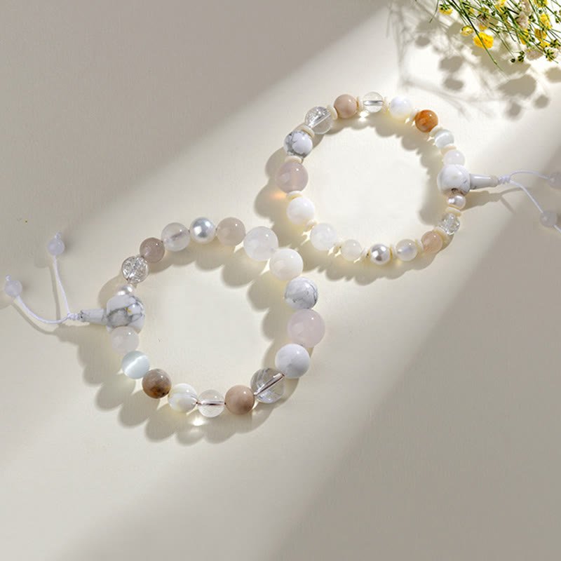 Pulsera de ágata blanca y perla de Buda con 18 cuentas para la suerte