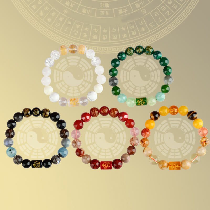 Pulsera de ágata de cristal con piedras de Buda, Dios de la Riqueza, Cinco Elementos y la Suerte