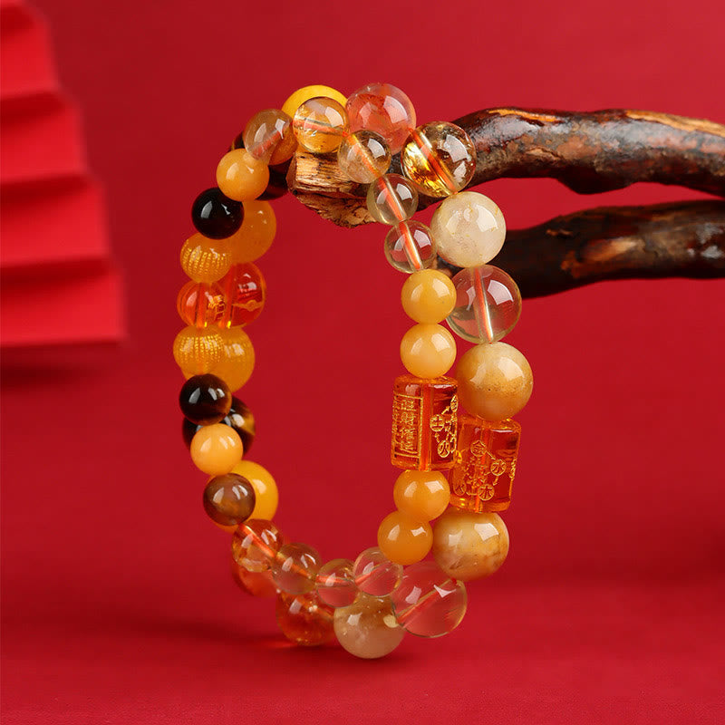 Pulsera de ágata de cristal con piedras de Buda, Dios de la Riqueza, Cinco Elementos y la Suerte