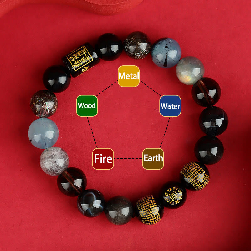 Pulsera de ágata de cristal con piedras de Buda, Dios de la Riqueza, Cinco Elementos y la Suerte