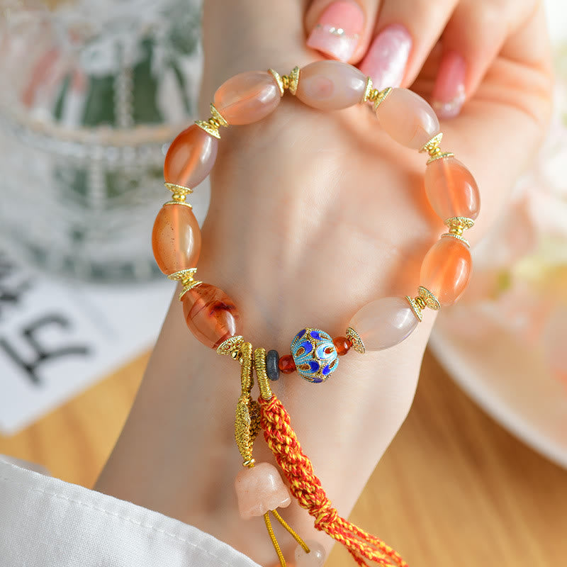 Pulsera de piedra de Buda con jade blanco tibetano y ágata para la fuerza y la confianza