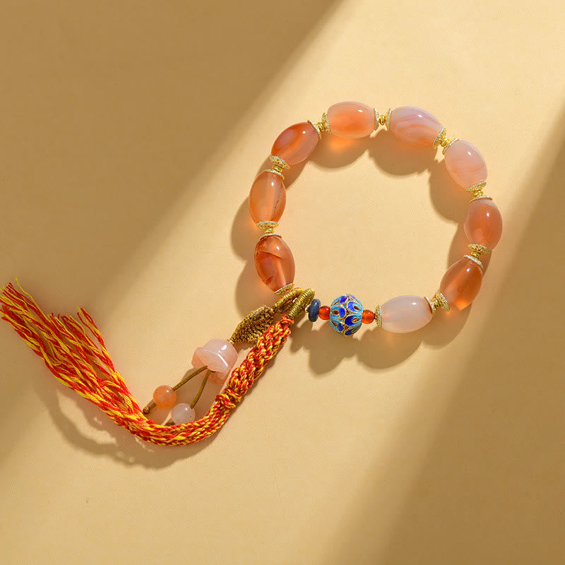 Pulsera de piedra de Buda con jade blanco tibetano y ágata para la fuerza y la confianza