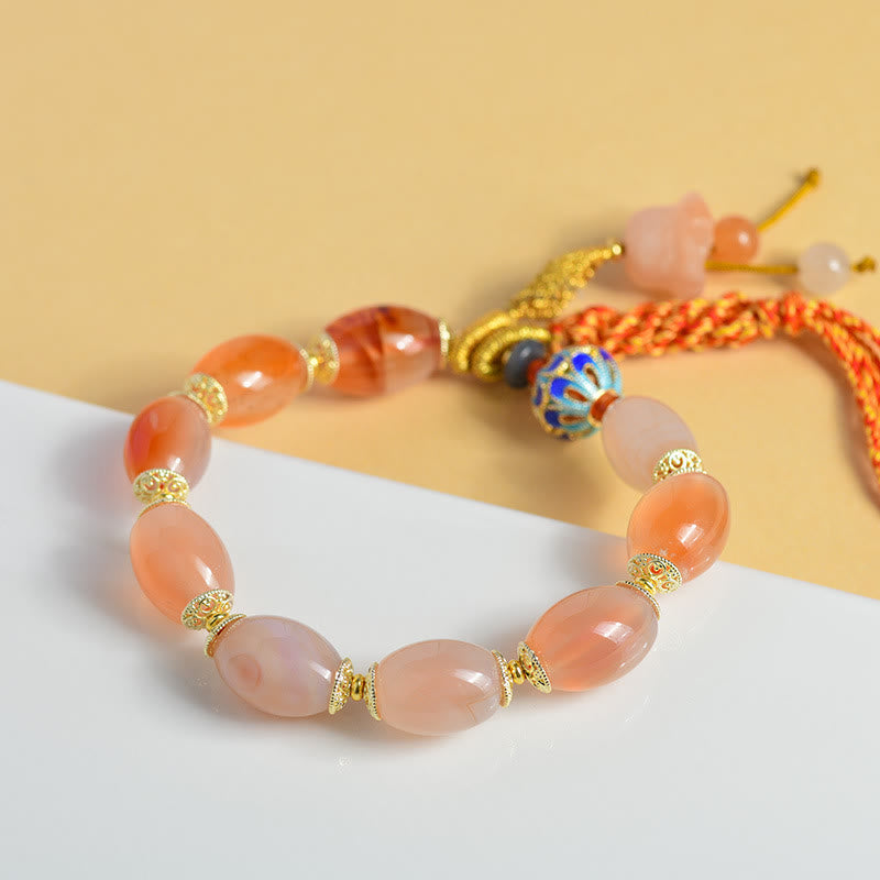 Pulsera de piedra de Buda con jade blanco tibetano y ágata para la fuerza y la confianza