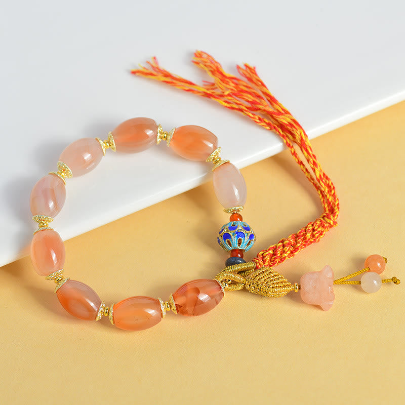 Pulsera de piedra de Buda con jade blanco tibetano y ágata para la fuerza y la confianza