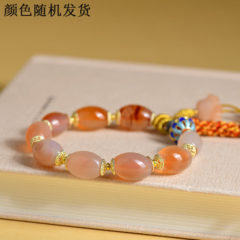 Pulsera de piedra de Buda con jade blanco tibetano y ágata para la fuerza y la confianza