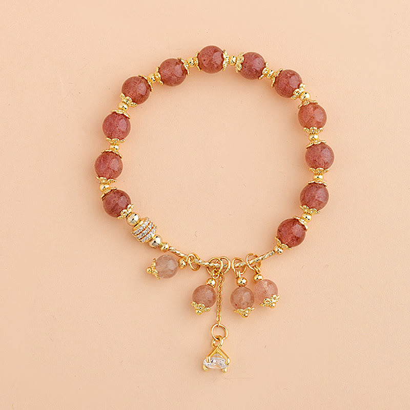 Pulsera de piedras de Buda con cuarzo fresa natural, cristal de circón y curación positiva