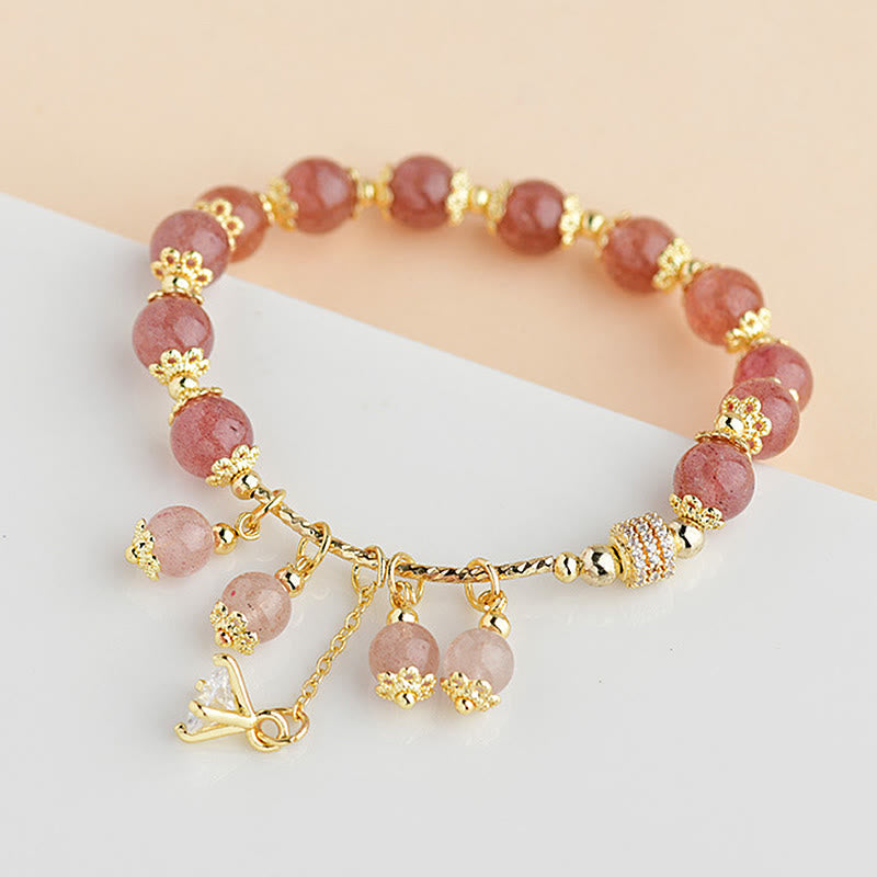 Pulsera de piedras de Buda con cuarzo fresa natural, cristal de circón y curación positiva