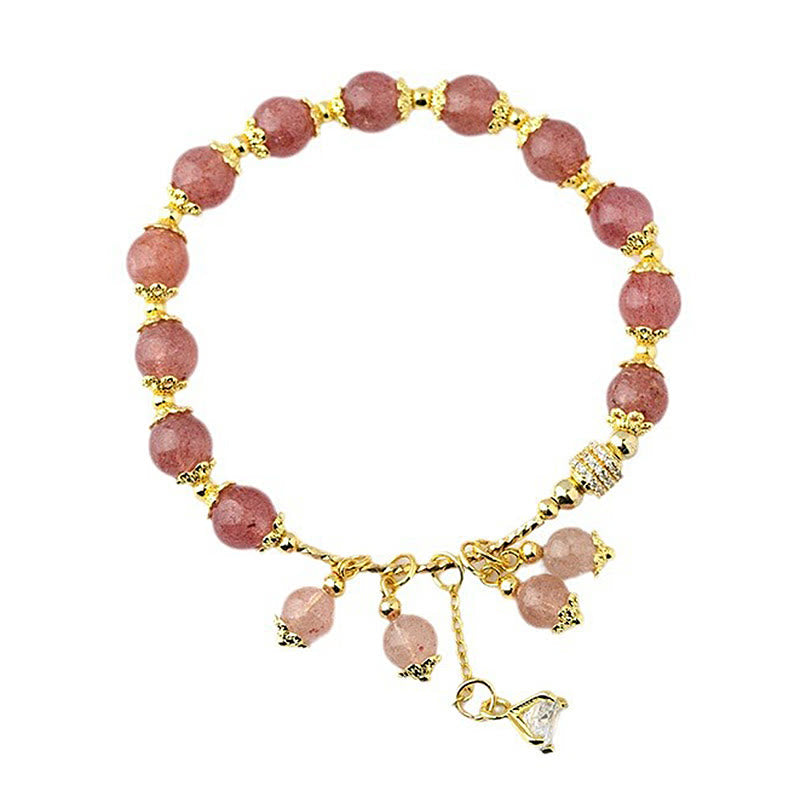 Pulsera de piedras de Buda con cuarzo fresa natural, cristal de circón y curación positiva