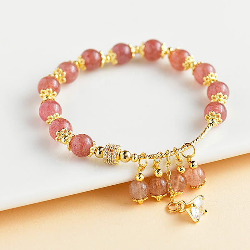 Pulsera de piedras de Buda con cuarzo fresa natural, cristal de circón y curación positiva