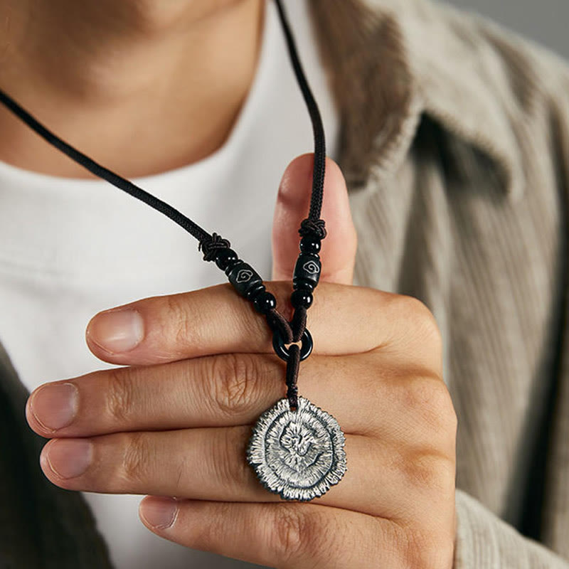 Collar con colgante de cuerda de algodón de Sophora Flavescens de plata de ley 999 con piedras de Buda
