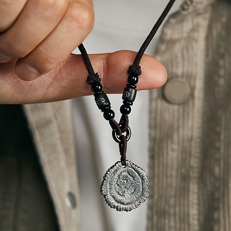 Collar con colgante de cuerda de algodón de Sophora Flavescens de plata de ley 999 con piedras de Buda