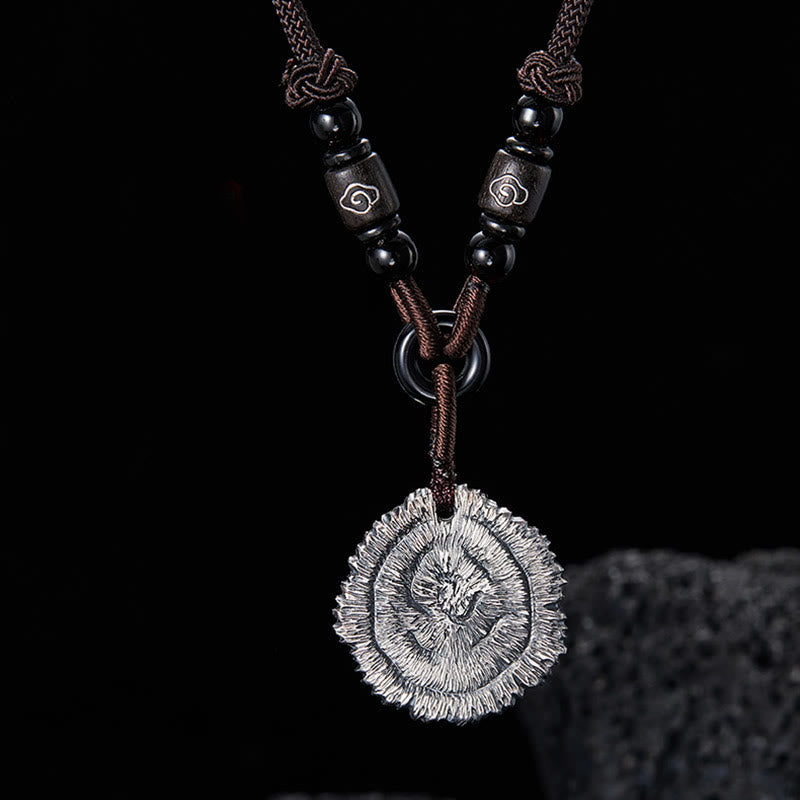 Collar con colgante de cuerda de algodón de Sophora Flavescens de plata de ley 999 con piedras de Buda