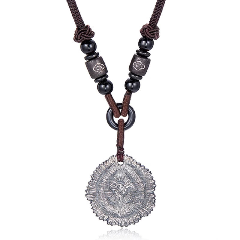 Collar con colgante de cuerda de algodón de Sophora Flavescens de plata de ley 999 con piedras de Buda