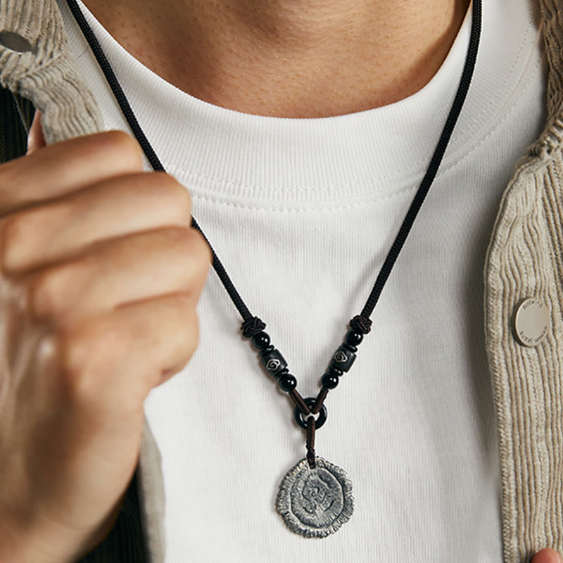 Collar con colgante de cuerda de algodón de Sophora Flavescens de plata de ley 999 con piedras de Buda