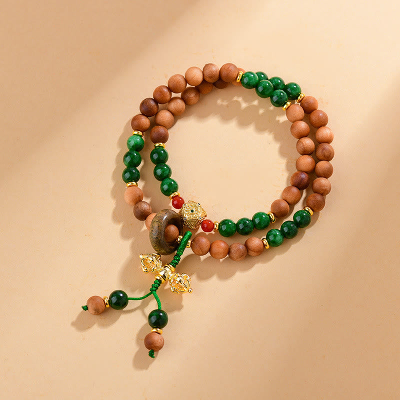 Pulsera de protección y curación con cuentas de madera de sándalo y piedras de Buda, diseño de doble torsión, Dorje Vajra del Tíbet