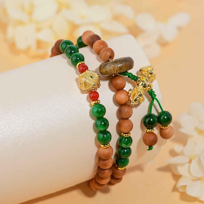 Pulsera de protección y curación con cuentas de madera de sándalo y piedras de Buda, diseño de doble torsión, Dorje Vajra del Tíbet