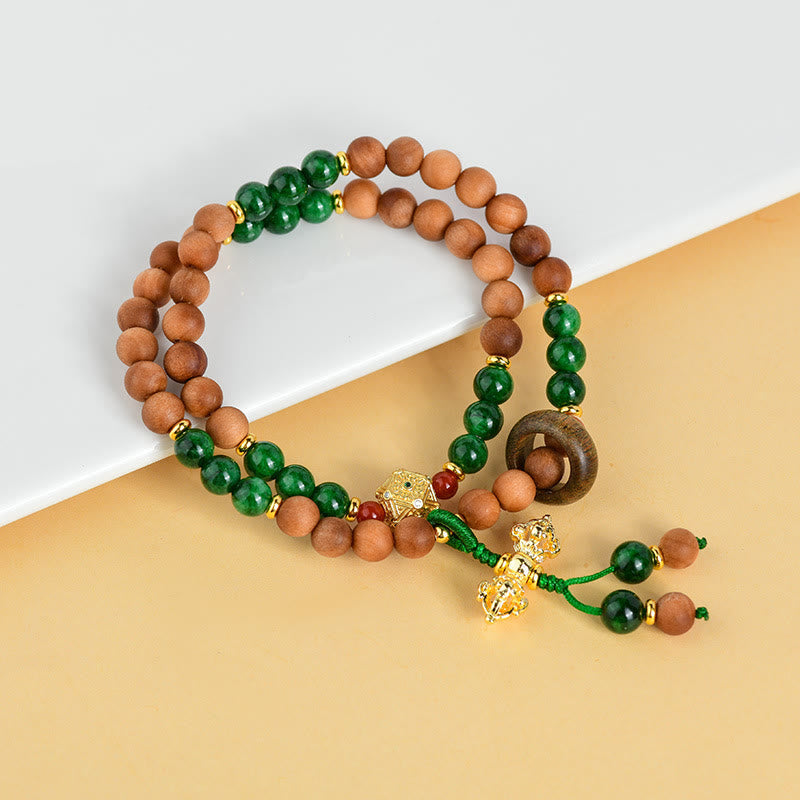 Pulsera de protección y curación con cuentas de madera de sándalo y piedras de Buda, diseño de doble torsión, Dorje Vajra del Tíbet