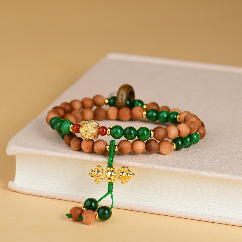 Pulsera de protección y curación con cuentas de madera de sándalo y piedras de Buda, diseño de doble torsión, Dorje Vajra del Tíbet