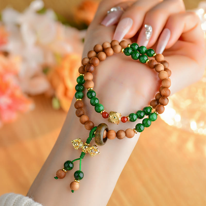 Pulsera de protección y curación con cuentas de madera de sándalo y piedras de Buda, diseño de doble torsión, Dorje Vajra del Tíbet