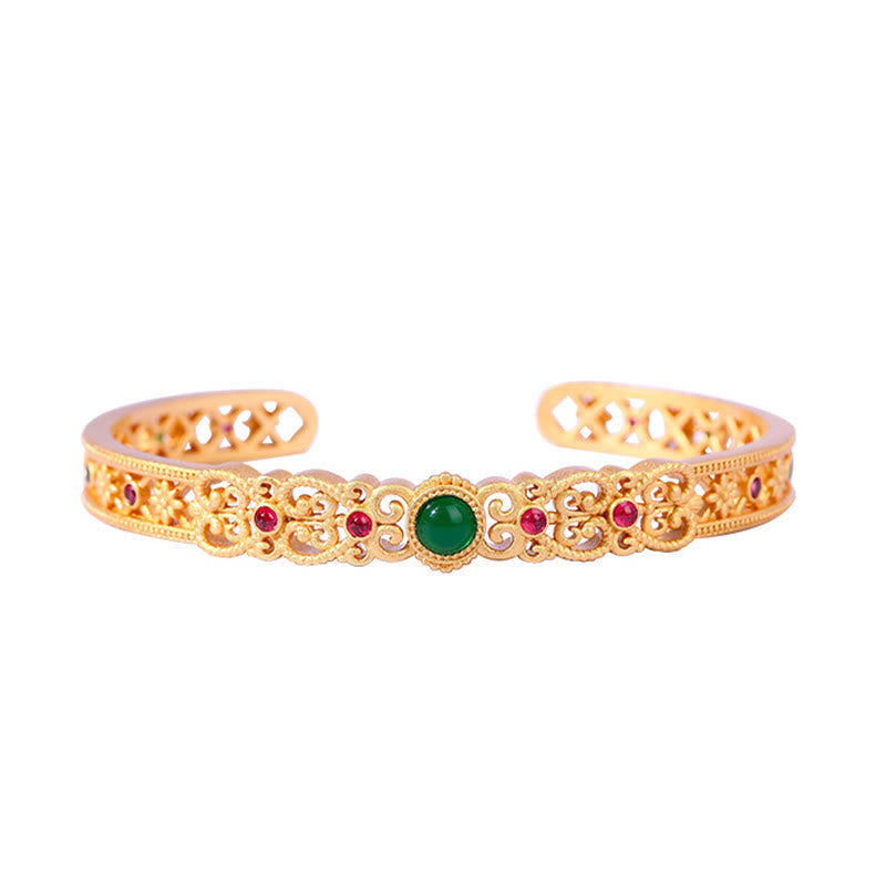 Brazalete de cobre con piedras de Buda, calcedonia verde, chapado en oro de 24 quilates, resistente