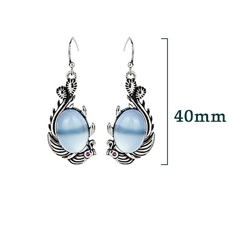 Buddha Stones Ohrringe aus 925er Sterlingsilber mit blauen Chalcedon-Koi-Fischen, Balance und Vitalität