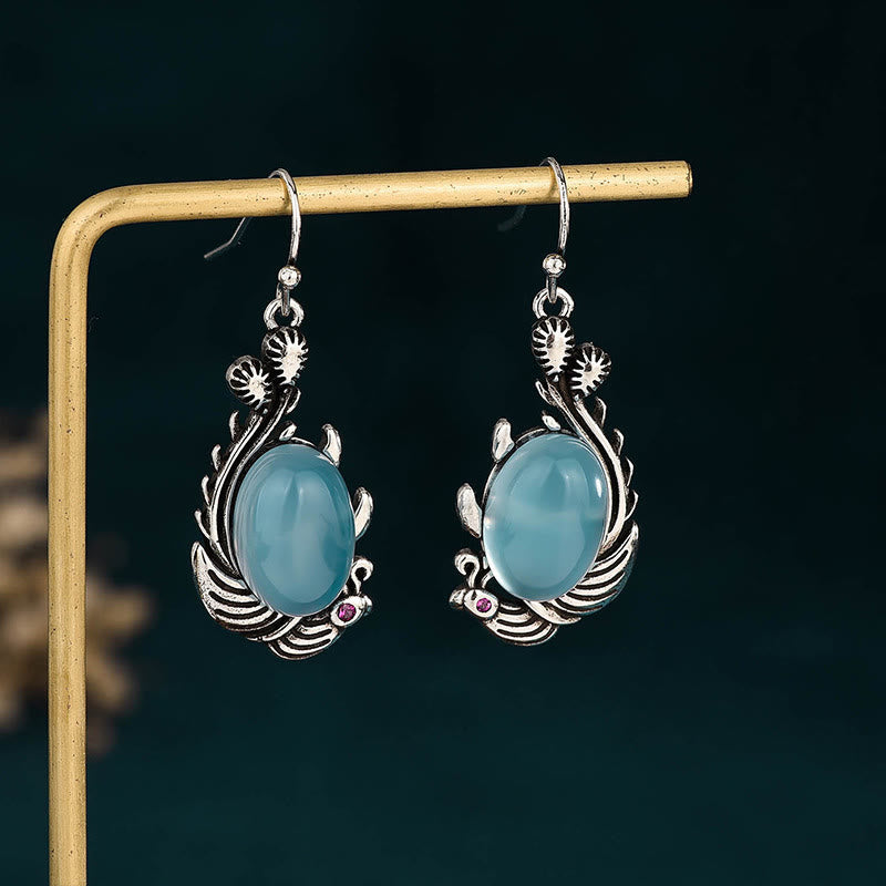 Buddha Stones Ohrringe aus 925er Sterlingsilber mit blauen Chalcedon-Koi-Fischen, Balance und Vitalität