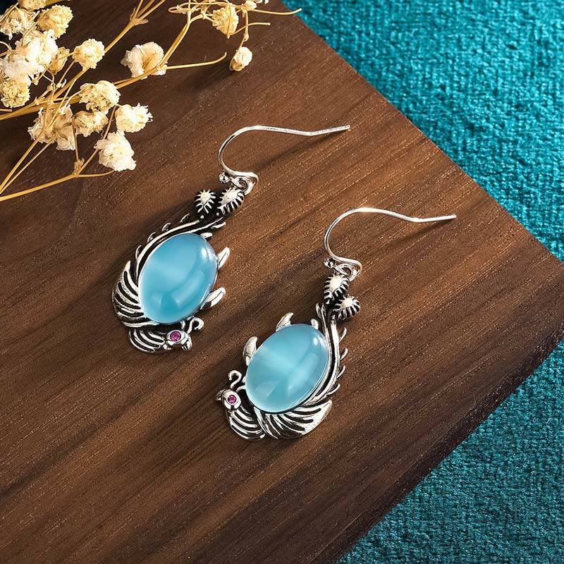 Buddha Stones Ohrringe aus 925er Sterlingsilber mit blauen Chalcedon-Koi-Fischen, Balance und Vitalität